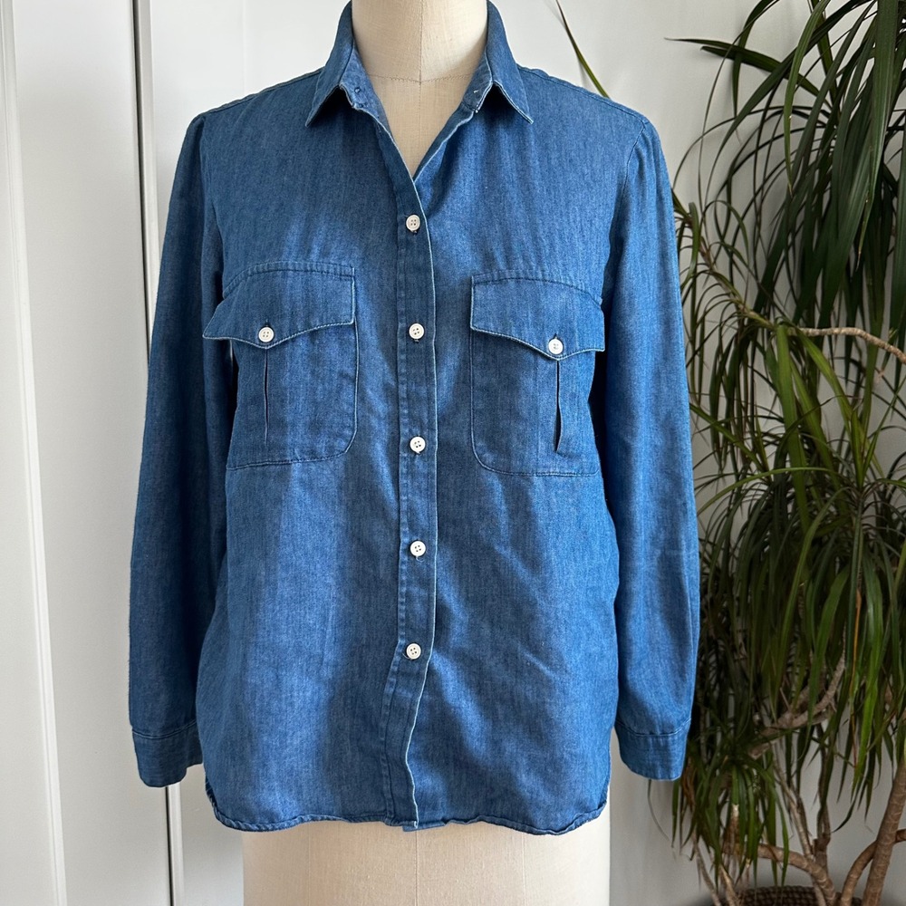 Art‎ Du Basic Denim Shirt Long Sleeve Button Down Pockets Blue Size S